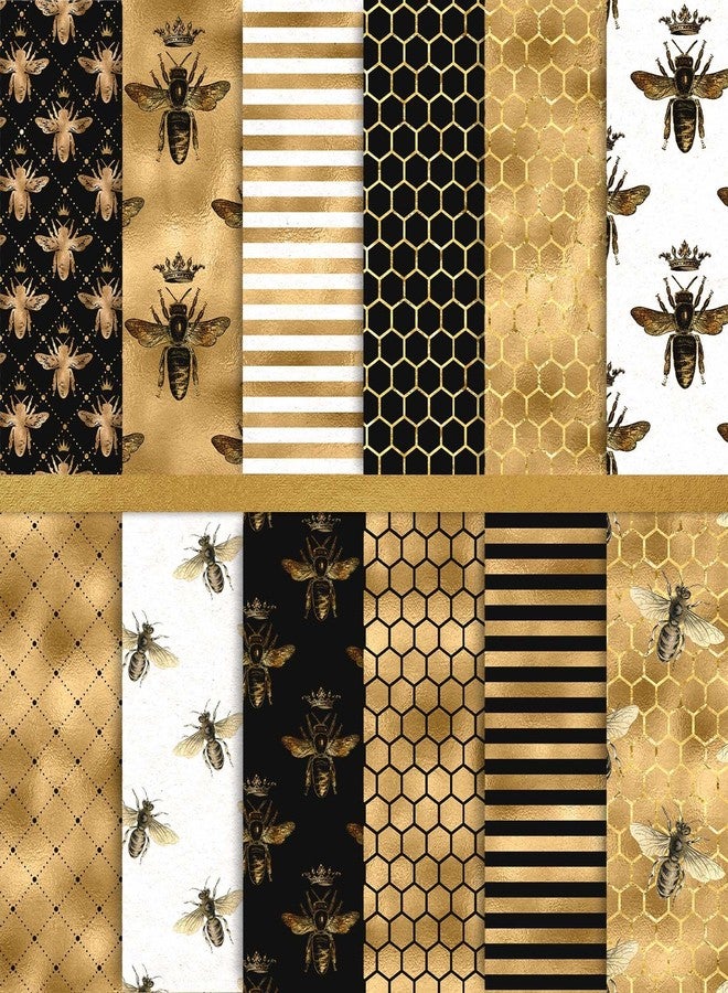 وولاين مجموعة ورق Whaline مكونة من 24 قطعة بنقشة النحل، مقاس 30×30 سم، ورق قصاصات ورق ملون بالألوان المائية ذو وجهين، ورق حرفي مطوي بشكل مسطح، مثالي لصنع خلفيات زخرفية، وبطاقات، وألبومات صور، ومذكرات، 12 تصميمًا - Image 1